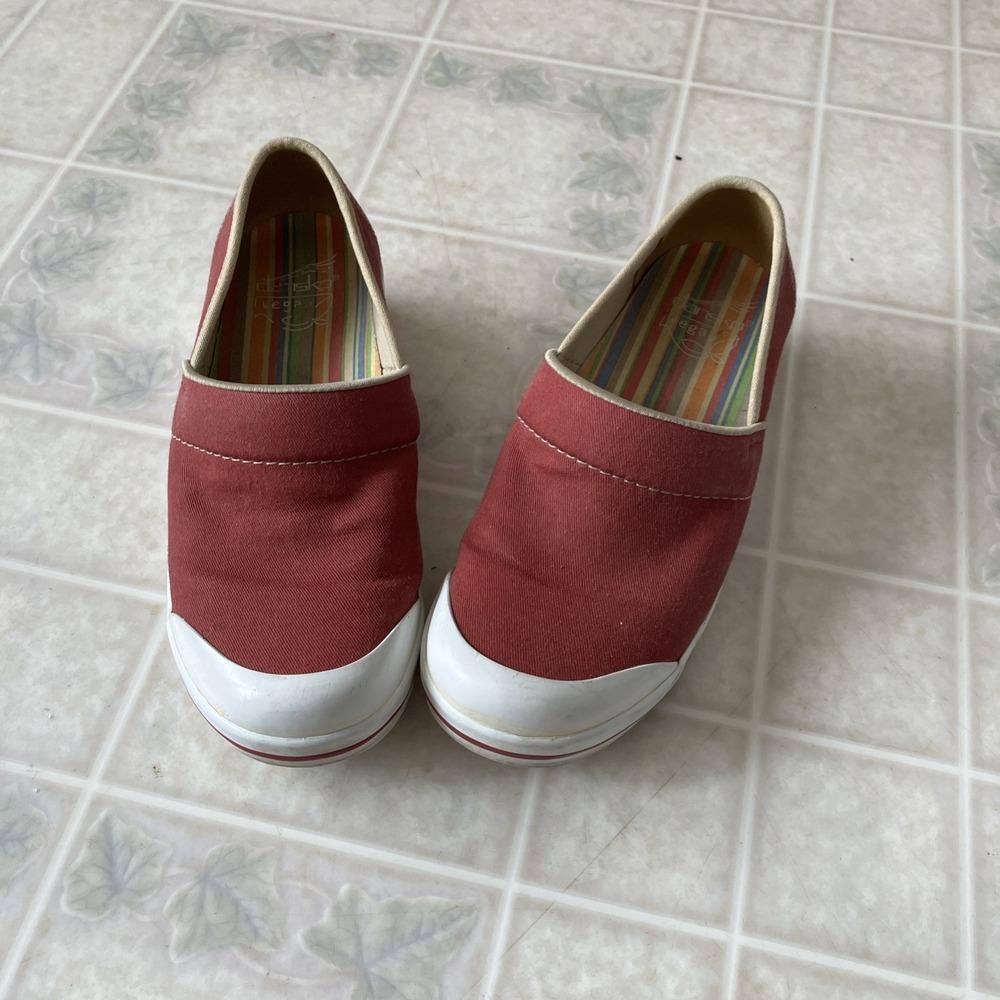 DANSKO Volley Vegan Canvas Clogs Slip On Shoes Red White Sz 37 US 7 rubber Toe